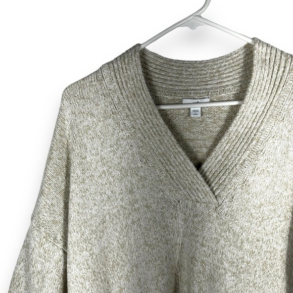 J Jill Petite V Neck Cotton Blend Tunic Sweater, Oatmeal Tan, Size PL - Picture 3 of 9